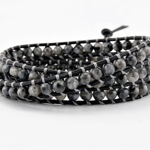 Labradorite Beaded Leather Wrap Bracelet, Beaded Wrap Bracelet, Leather Wrap Bracelet, Leather Bracelet, Leather Beaded Bracelet