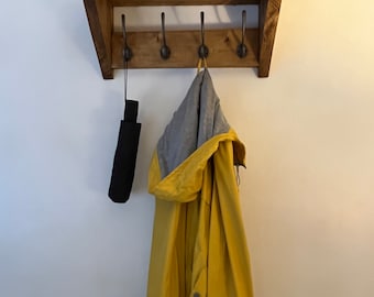 SPRINGER ** Bespoke Rustic and Industrial Solid Wood Cloakroom Coat Rack with Shelf