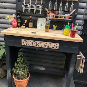 Rustic Hand Made Indoor Outdoor Garden Cocktail Bar Slate Grey