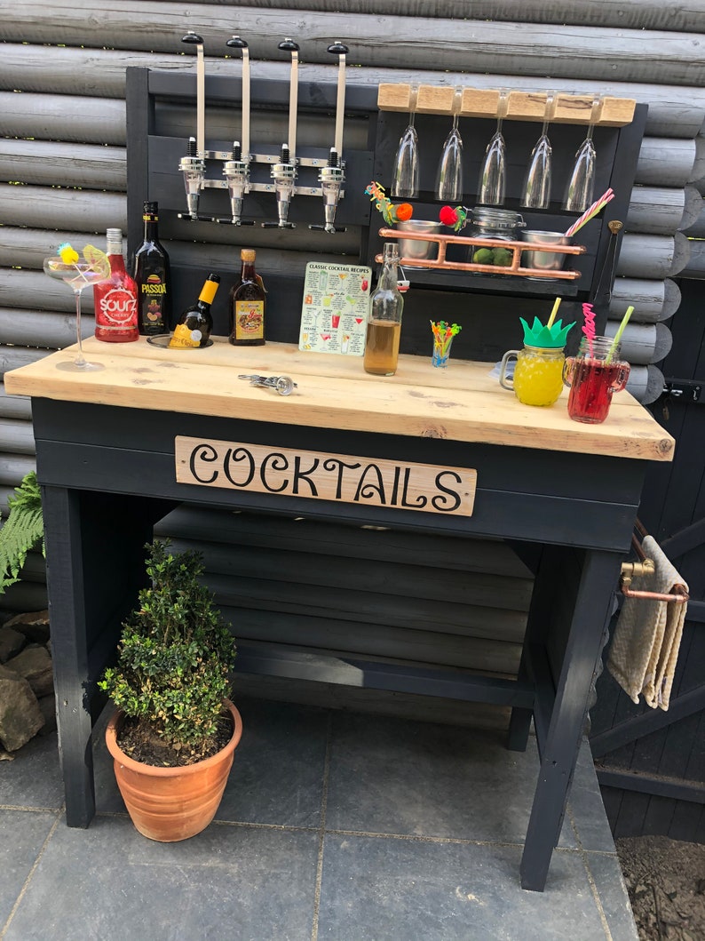 Rustic Hand Made Indoor Outdoor Garden Cocktail Bar Slate Grey