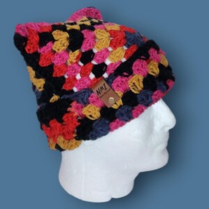 Handmade Crochet Granny Cat Ear Beanie (Unisex)