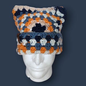 Handmade Crochet Granny Cat Ear Beanie (Unisex)