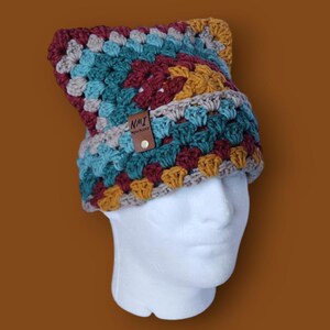 Handmade Crochet Granny Cat Ear Beanie (Unisex)
