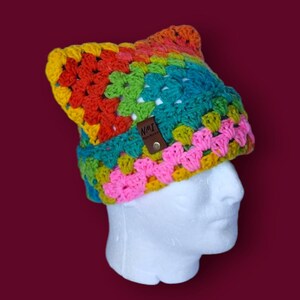 Handmade Crochet Granny Cat Ear Beanie (Unisex)