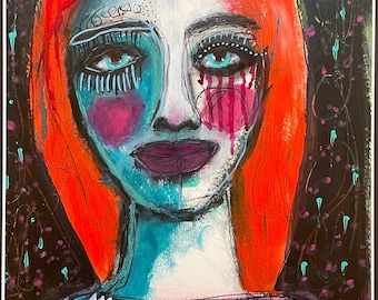 After the Battle, Original Art, Original Painting, Mixed Media, Portrait, Female Artist, Abstract