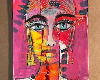 6x9 Mixed Media Abstract moody portrait