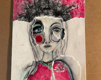 6x9 Mixed Media Abstract moody portrait