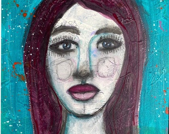 Original Art, Original Painting, Mixed Media, Abstract, Portrait, Colorful Art, Goddess, Art on Paper