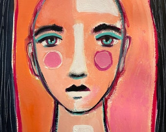 Sherbet Shari Wins the Race, Original Art, 8x10, Original, Mixed Media, Abstract, Portrait, Colorful Art, Art on Paper