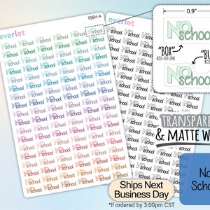No School Planner Stickers, Highlighting Transparent and Matte White Vinyl, 188-189
