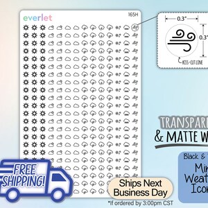 Mini Weather Planner Stickers, Black and White, Highlighting Transparent and Matte White Vinyl, 175-184