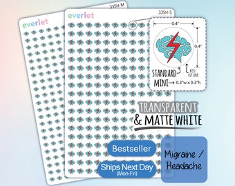 Migraine Headache Planner Stickers, Highlighting Transparent and Matte White Vinyl, 335