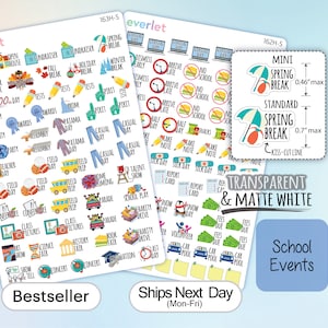School Events Planner Stickers, Highlighting Transparent and Matte White Vinyl, 162-163