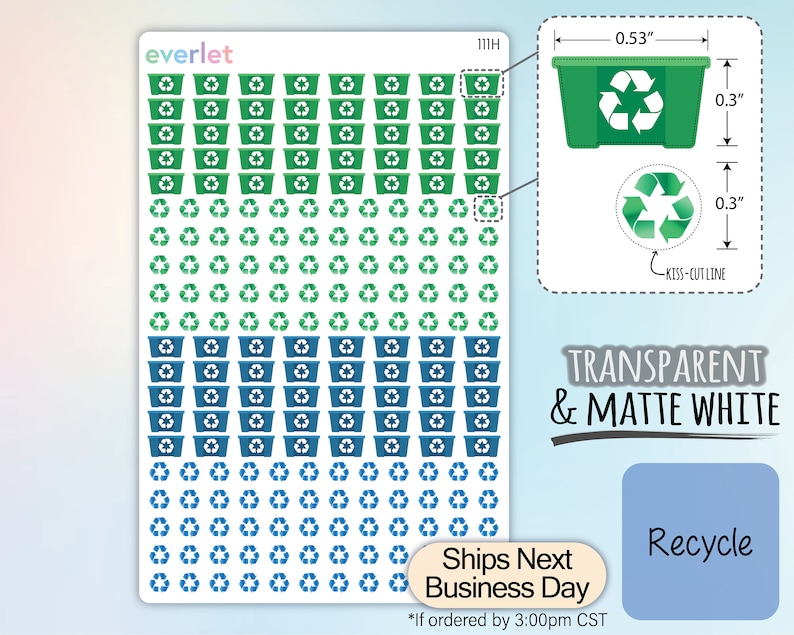 Recycle Planner Stickers, Highlighting Transparent and Matte White ...