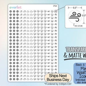 Mini Weather Planner Stickers, Black and White, Highlighting Transparent and Matte White Vinyl, 175-184