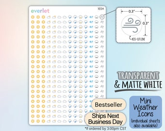 Mini Weather Planner Stickers, Highlighting Transparent and Matte White Vinyl, 165-174