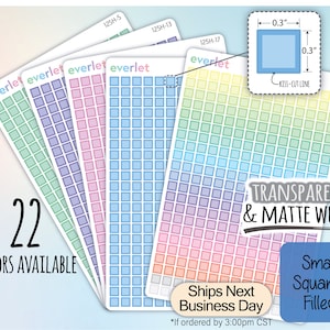 Small Squares Filled Planner Stickers, Highlighting Transparent and Matte White Vinyl, 125