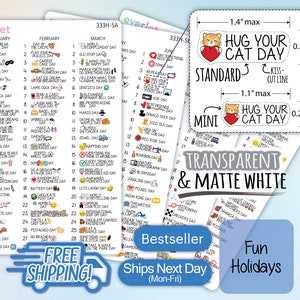 Holidays Planner Stickers, Fun Holidays planner stickers, Highlighting Transparent and Matte White Vinyl Standard and Mini 333