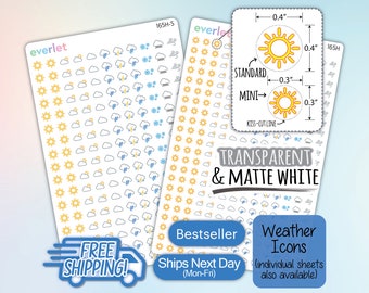 Mini Weather Planner Stickers, Highlighting Transparent and Matte White Vinyl, 165-174