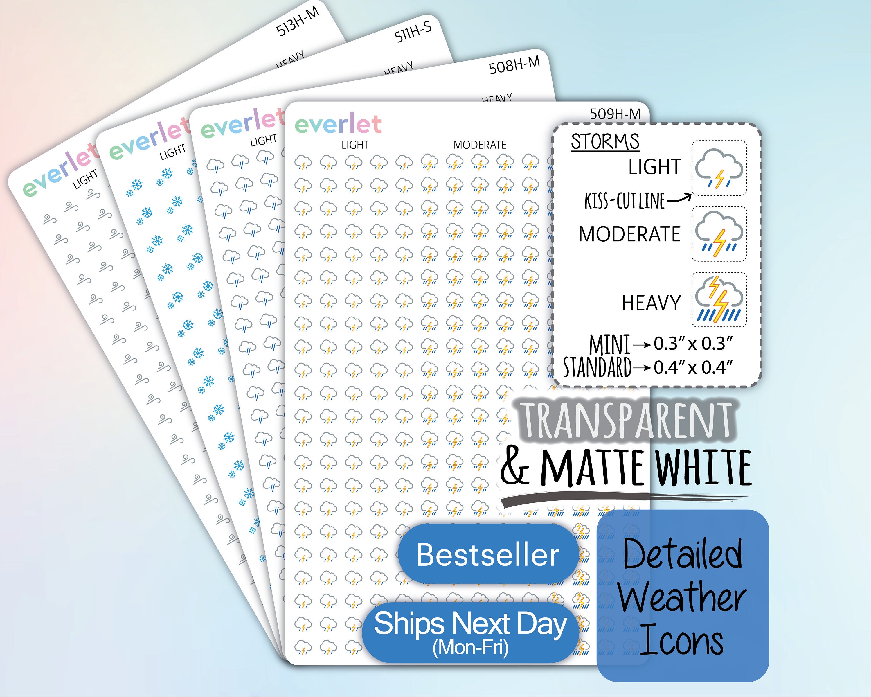 Square Temperature Sticker MINI SQUARE Weather Planner Stickers, Highlighting Transparent and ...