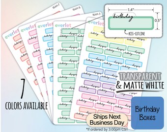 Birthday Boxes Planner Stickers, Highlighting Transparent and Matte White Vinyl, 164