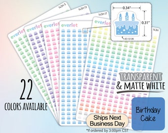 Birthday Cake Planner Stickers, Highlighting Transparent and Matte White Vinyl, 143