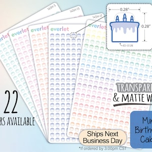Mini Birthday Cake Outlined Planner Stickers, Highlighting Transparent and Matte White Vinyl, 145
