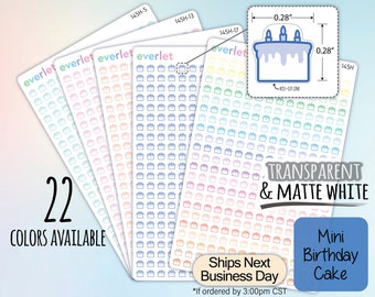Mini Birthday Cake Outlined Planner Stickers, Highlighting Transparent and Matte White Vinyl, 145