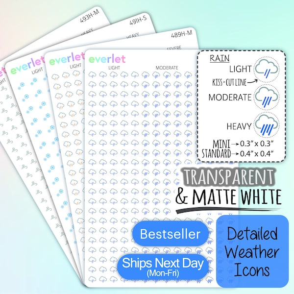 MINI Weather Planner Stickers, Highlighting Transparent and Matte White Vinyl 486-493