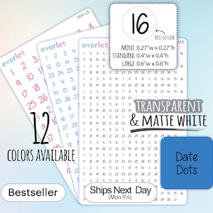 Mini, Standard & Large Date Dots Planner Stickers, Highlighting Transparent and Matte White Vinyl, 191