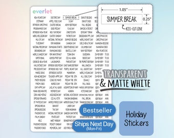 Holiday Planner Stickers, Sized Holidays, Highlighting Transparent and Matte White Vinyl, 423