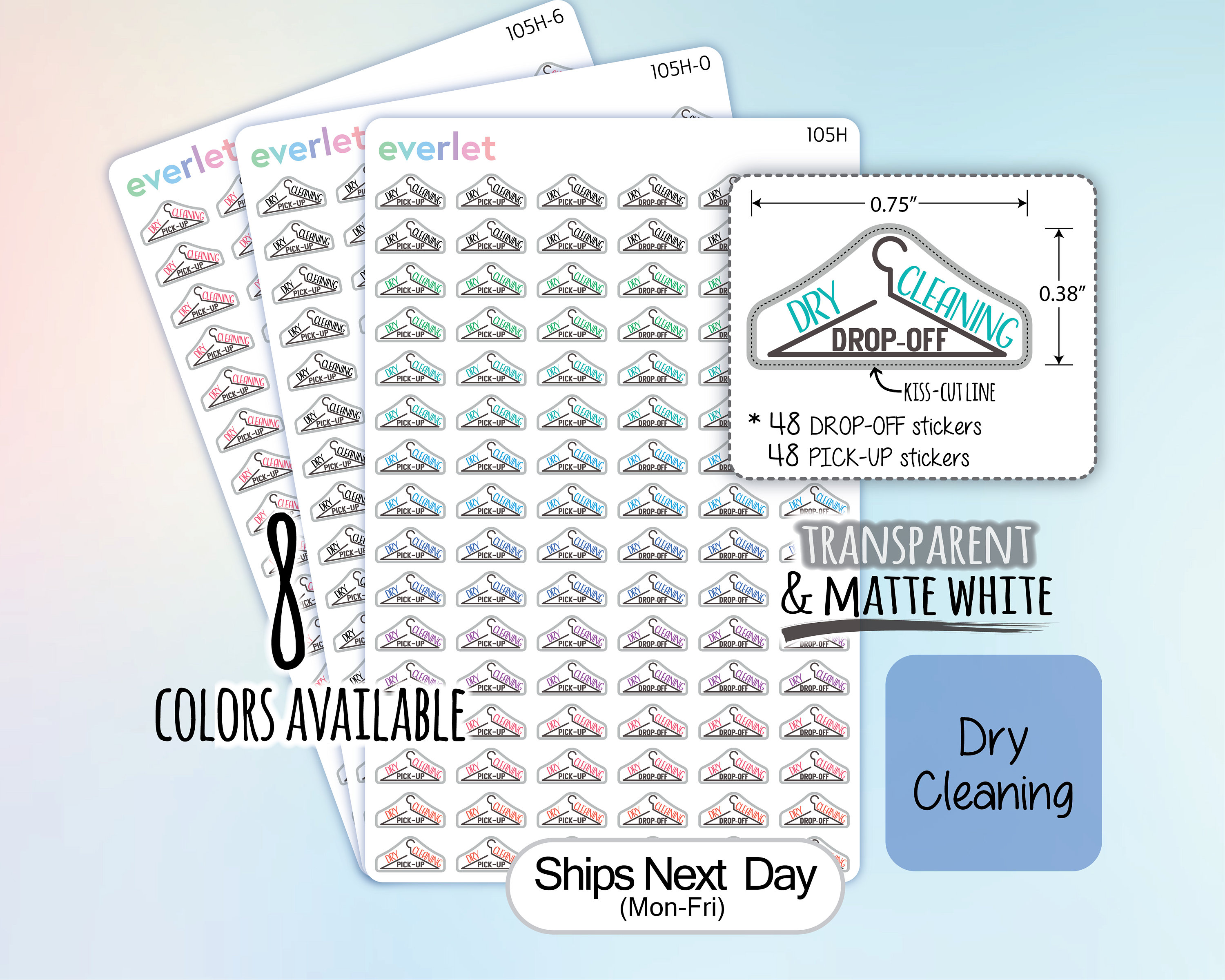 Dry Cleaning Planner Stickers, Highlighting Transparent and Matte White ...