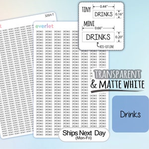 Tiny & Mini Drinks Planner Stickers, Highlighting Transparent and Matte White Vinyl, 326