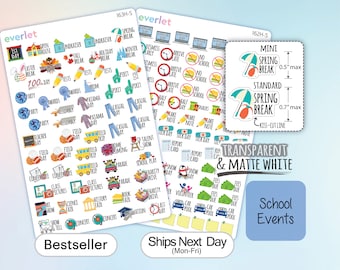 School Events Planner Stickers, Highlighting Transparent and Matte White Vinyl, 162-163