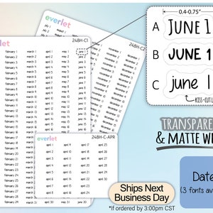 Months Planner Stickers,Dates Planner Stickers, Highlighting Transparent and Matte White Vinyl, 248