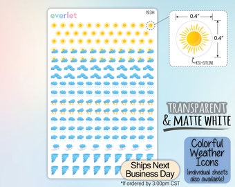 Colorful Weather Planner Stickers, Highlighting Transparent and Matte White Vinyl, 193-202