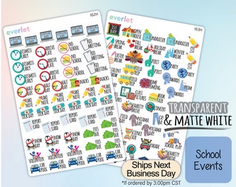 School Events Planner Stickers, Highlighting Transparent and Matte White Vinyl, 162-163