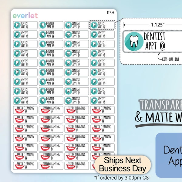 Dentist Appointment Planner Stickers, Highlighting Transparent and Matte White Vinyl, 113