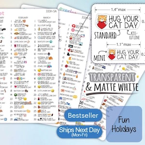 Wacky Holidays Planner Stickers, Fun Holidays planner stickers, Highlighting Transparent and Matte White Vinyl, Standard and Mini 333