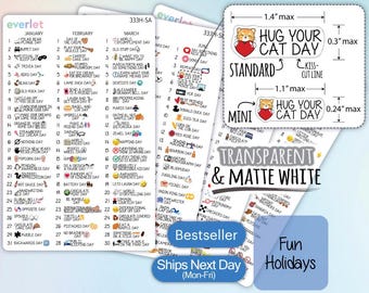 Wacky Holidays Planner Stickers, Fun Holidays planner stickers, Highlighting Transparent and Matte White Vinyl, Standard and Mini 333