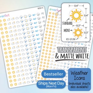 20% OFF SALE! MINI Weather Planner Stickers, Highlighting Transparent and Matte White Vinyl 165-174