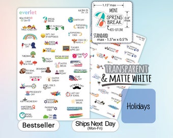 HOLIDAY Planner Stickers - Standard + Mini Size, Planner Holiday Stickers 443