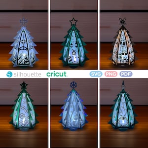 6 Christmas Tree Lantern SVG PNG PDF Bundle, Christmas Lantern Template, Diy Paper Lantern, Tree Topper, Cricut Svg Bundle Cricut Cut File