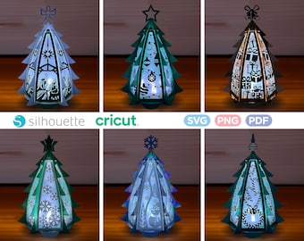 6 Christmas Tree Lantern SVG PNG PDF Bundle, Christmas Lantern Template, Diy Paper Lantern, Tree Topper, Cricut Svg Bundle Cricut Cut File