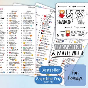 Fun Holidays Planner Stickers, Fun Holidays planner stickers, Highlighting Transparent and Matte White Vinyl Standard and Mini 333