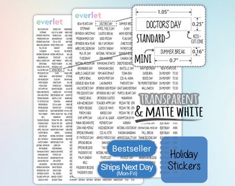 MINI and Standard size Holiday Planner Stickers, Mini Sized Holidays, Highlighting Transparent and Matte White Vinyl, 223 423