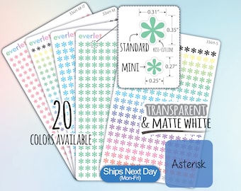 Asterisk Planner Stickers, Highlighting Transparent and Matte White Vinyl, 334