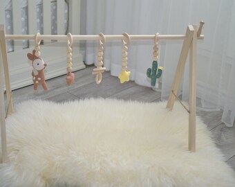 Wood Baby Gym ,Natural Wooden Baby Gym, Hanging Felt wood toy ,Baby Activity Gym, Montessori Toy ,Sensory Toy,Baby Shower