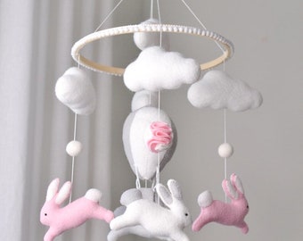 Baby mobile girl, Bunny mobile,Baby shower gift, Rabbit Mobile, Nursery Mobile , Handmade mobile, Baby gift