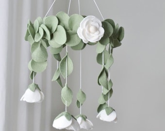 Baby Mobile/Eucalyptus Mobile/ Felt Flower Mobile/ Nursery Decor/ Baby Nursery/ Floral Mobile/ Baby Gift/ Bedroom Decor